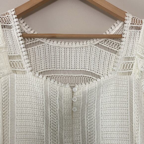 Sezane Diana Crochet Lace Long Sleeve Ruffle Mini Dress Ecru Cream Size 4 - Picture 9 of 16